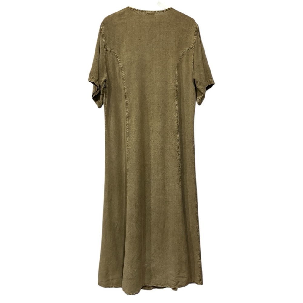 Magic Maxi Dress Button Front Embroidered Tan Green Flutter Sleeve One Size - Picture 8 of 11